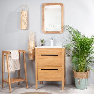 Wanda Collection Meuble salle de bain en teck et c&eacute;ramique 60 cm SIRA