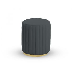 Pouf Rond Métal Doré Vita - Polyuréthane Gris, Métal, Mousse polyéthylène, Rond, Style Art déco, 40 x 40 x 42 cm - pu Gris - Meubler Design