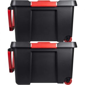 Lot de 2 Malles 120 l avec couvercle, roulettes, poign&eacute;e de traction - Structure renforc&eacute;e - Empilable - Livraison gratuite
