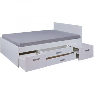 Lit multi-rangements 90x200 coloris blanc - Longueur 203,6 x Profondeur 94,2 x Hauteur 48,3 cm-PEGANE-