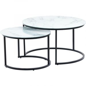 Image de Happy Garden Lot de 2 tables basses gigognes en verre effet marbre blanc VIOLETTE