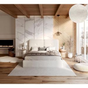 Nova Confort - Lit coffre Bedretti 140 x 190 cm - Tissu cleo - sommier &agrave; lattes relevable Blanc