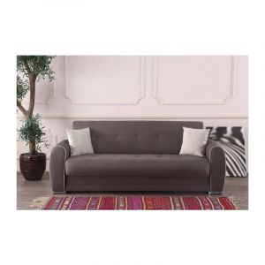 Dmora - Canapé Dababi, Canapé conteneur 3 places avec 2 coussins inclus, Canapé de salon en tissu rembourré avec ouverture clic-clac, 224x85h87 cm,