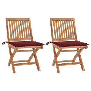 VidaXL Chaises de jardin 2pcs avec coussins rouge bordeaux Teck massif - Rouge bordeaux
