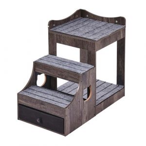 VEVOR Lit Superpos&eacute; pour Animaux de Compagnie Chien Chat avec Escaliers Amovibles Plusieurs Marches avec Tiroir de Rangement pour Utilisation Int&eacute;rieure Maison Chambre Pr&egrave;s du Chevet et Fen&ecirc;tre, Gris