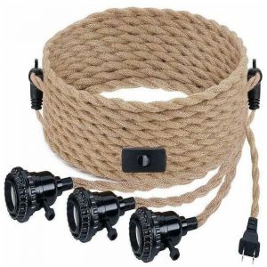 Suspension Luminaire avec Interrupteur et Prise Industrielle Vintage Lustre 3 Lumières E27 Suspension diy Corde de Chanvre Accessoires de Luminaires