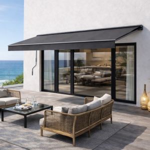 Concept-Usine Adro store banne manuel 3,95 x 2,5 m en aluminium avec toile gris