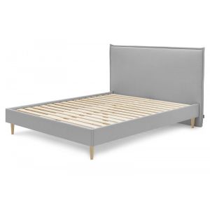 Bobochic Structure de lit SARY avec lattes massives pieds bois naturel 180 x 200 cm Gris