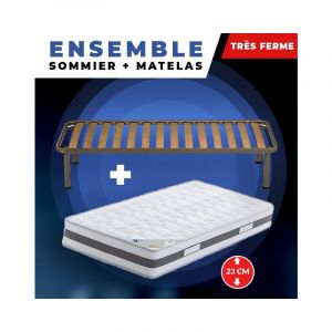 King Of Dreams Lot de 2 Matelas 90x190 + Sommiers + pieds Offerts 70x190 Mémoire de Forme 23 cm Très Ferme