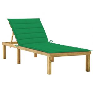 Transat chaise longue bain de soleil lit de jardin terrasse meuble d'extérieur avec coussin vert bois de pin imprégné 02_0012539