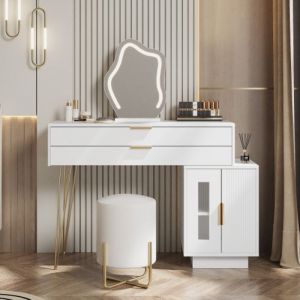 Hauss Spole - Table de chevet 55 x40 x55cm, 2 tiroirs, commode de chambre à coucher, rangement pratique, blanc