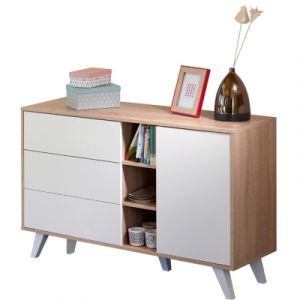 Image de Symbiosis Buffet avec 3 tiroirs/3 niches/1 porte en bois et pieds inclinés L120cm PRISM
