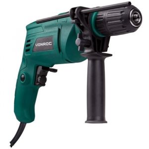 Vonroc - Perceuse &agrave; percussion 500W - mandin de serrage rapide pour un changement des embouts et des forets, poign&eacute;e lat&eacute;rale, but&eacute;e de profondeur