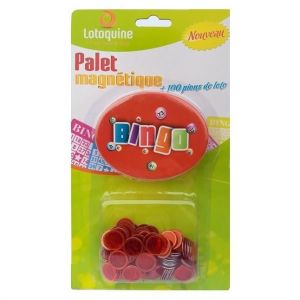 Palet Magnetique Bingo Avec 100 Pions De Loto, Rouge - Jetons Transparents Aimante - Jeu Loterie, Soiree Loto - Kit 2 En 1 Et Carte