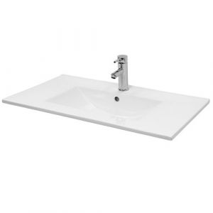 ECD Germany Lavabo en Céramique Blanc 710x465x175 mm avec Garniture de Vidage 1 1/4