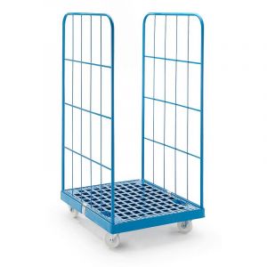 Certeo Roll-conteneur à panneaux grillagés - socle roulant en plastique, 2 côtés - panneaux latéraux grillagés peints époxy - Coloris piétement: Bleu clair