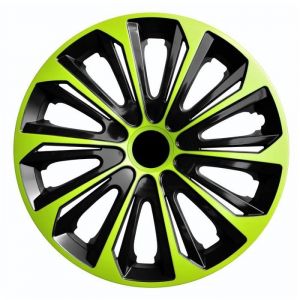 Enjoliveurs pour jantes en acier STRONG DUO Jeu de 4 enjoliveurs bicolores Plastique ABS (vert/noir, 15")
