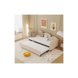 Lit gigogne, canap&eacute;-lit rembourr&eacute; 90x200 cm, velours, sans matelas, beige