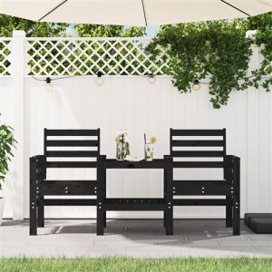 VidaXL Banc de jardin avec table 2 places noir bois massif de pin