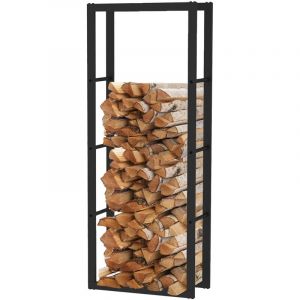 Range-Bûches d'Intérieur Kekai Rack iv 60x25x150 cm Rangement à Bois avec Structure en Acier Galvanisé, Couleur Noir