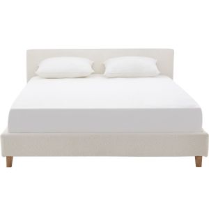 Lit 160x200 cm avec tête de lit en tissu bouclé beige