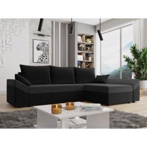 Bestmobilier - Mike - canapé d'angle réversible - 4 places - convertible avec coffre - en velours - noir / gris - Noir / Gris