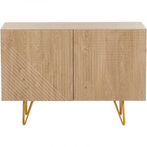 Miliboo Buffet design grav&eacute; finition bois clair ch&ecirc;ne et m&eacute;tal dor&eacute; 2 portes L107 cm OZEN - L107xP35xH73
