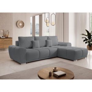 Meublesline Canapé d'angle convertible belugia l Gris Foncé en tissu anti tâche hydrophobe