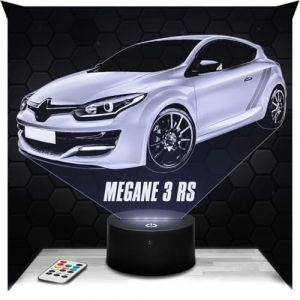 Lampe 3D - Renault Megane 3 RS - Jouet Miniature Cadeau Renault Megane 3 RS - Veilleuse Led Tactile avec socle au choix
