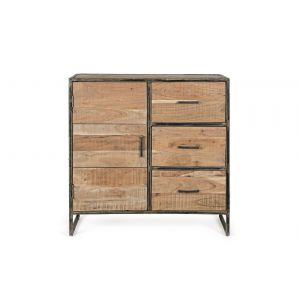 Hellin Buffet industriel en bois d'acacia/métal 1 porte 3 tiroirs