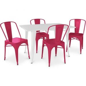 Pack Table à manger et 4 Chaises à manger Design industriel - Nouvelle édition- Bistrot Stylix Fuchsia - Fuchsia