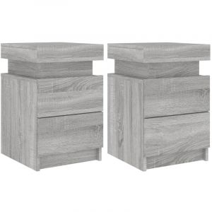 VidaXL Tables De Chevet Avec Lumi&egrave;res Led 2 Pcs Sonoma Gris 35x39x55cm