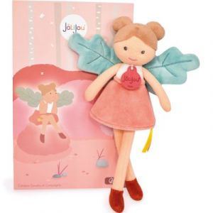 Image de Jolijou - Poupée Fée de la Forêt en Tissu - Gaia - Boite Cadeau - 25 Cm - Doudou Corail et Vert - Développement de l'Imagination - Idée Cadeau de Naissance Fille - JJ6030