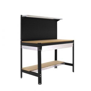 Simon Rack SimonRack Etabli d’Atelier, Capacité de Charge 600 kg, 1445x1210x610 mm, Panneau Perforé avec 1 Étagère, Étagère Tiroir de Rangement, Table de Travail Bricolage, Anthracite/Bois - BT3