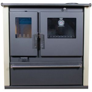 Verso Cuisinière à Bois cs Plus - 7,7 kW Plaque Supérieure en Métal, Panneaux Latéraux Ivoire, Design Fonctionnel