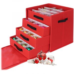 Relaxdays Bo&icirc;te de Rangement pour Boules de No&euml;l, 64 Boules, H x L x P : 40 x 36,5 x 36,5 cm, Polyester, Carton, Rouge
