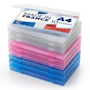 Iris Ohyama Boite Rangement document, Set de 10, Multicouleur, Capacit&eacute; de 150 feuilles A4 chacune, Poign&eacute;e et Fermeture S&eacute;curis&eacute;e, PJC-A4