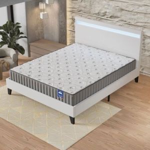 Ensemble 140x190cm-Matelas mémoire de forme + Lit avec tête de lit LED et sommier à lattes, Matelas 16cm d’épaisseur