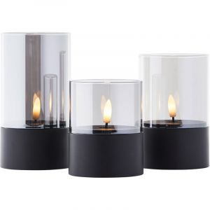Brilliant AG Lot de 3 bougies led Bougie - verre noir/fum&eacute;, blanc chaud vacillant, 10 cm, 12,5 cm, 15 cm, &agrave; piles, d&eacute;coration pour l'int&eacute;rieur et