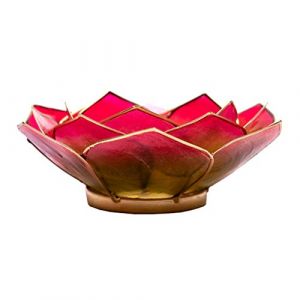 Porte Bougie pétale de Lotus Rose, vert et Or