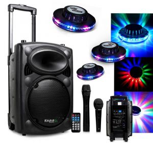 Ibiza Sound Karaok&eacute; mobile 500W USB/MP3 PORT10VHF-BT + 3 Effets Ovni &agrave; LED