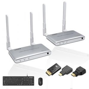 GKRONG Transmetteur et récepteur sans fil HDMI 4K avec KVM,IR Remote,HDMI Loop Out,Wireless HDMI Extender 2.4/5.8GHz 1080P Full H