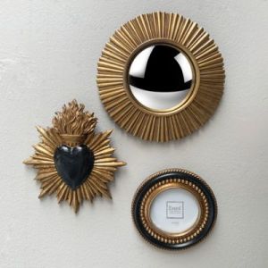 Emde Lot ex voto, cadre perle et miroir convexe noir et doré