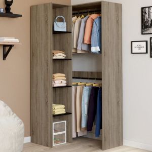 Idmarket Dressing d'angle modulable l. 90 / 127 cm melman double penderie + étagères bois et noir