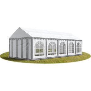 Image de Intent24 TOOLPORT Tente Barnum de Réception 4x10 m PREMIUM Bâches Amovibles PVC 500 g/m² gris-blanc + Cadre de Sol Jardin.FR