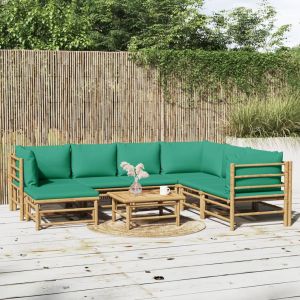 Image de VidaXL Salon de jardin 8 pcs avec coussins vert bambou Brun