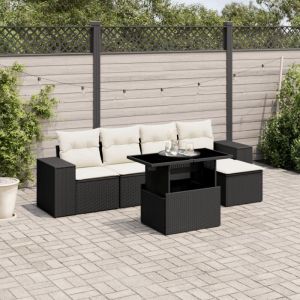 VidaXL Salon de jardin 6 pcs avec coussins noir résine tressée