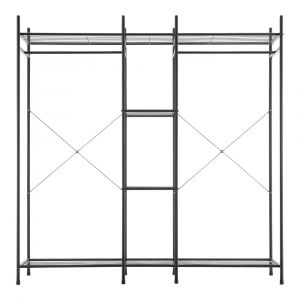 Garde-robe avec étagères meuble de rangement 4 surfaces de stockage 2 tringles acier laqué 150 x 150 x 40 cm noir 03_0008152