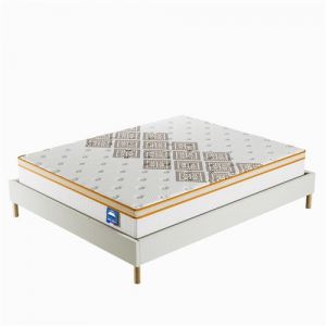 Ensemble matelas ressorts ensach&eacute;s + sommier 140x190cm, Matelas 28cm d&rsquo;&eacute;paisseur et sommier tissu blanc
