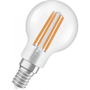 Osram Energy Class LED-Lampe in klassischer Miniballform, 3.8 W / 806 lm, EEK A, warmwei&szlig;es Licht (2700 K), CRI 80, aus klarfarbenem bleifreiem Glas, E14 Sockel, IP20, 45 mm Durchmesser.
